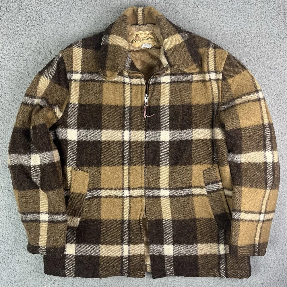 Vintage 60's‎ Bemidji Woolen Mills Wool Buffalo Plaid Mackinaw Jacket Brown 40